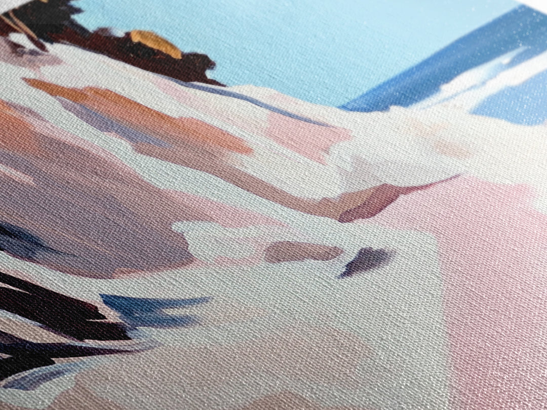 Coastal Path, Beach Cliffside Art, Ocean Landscape Print, Tranquil Summer Wall Art, Minimalist Pastel Decor, Framed Canvas Print