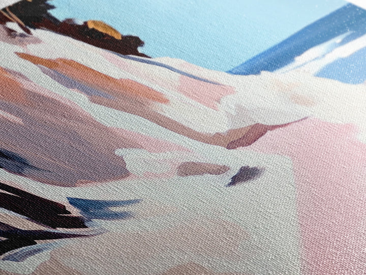 Coastal Path, Beach Cliffside Art, Ocean Landscape Print, Tranquil Summer Wall Art, Minimalist Pastel Decor, Framed Canvas Print