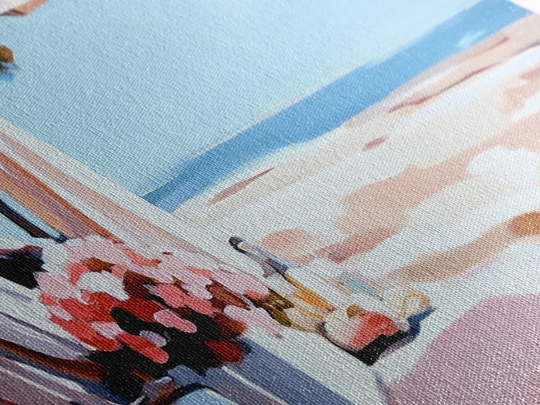 Beachside Terrace, Relaxing View, Oceanfront Art, Canvas Print, Coastal Home Decor, Nautical Painting, Living Room Wall Art, Blue Art