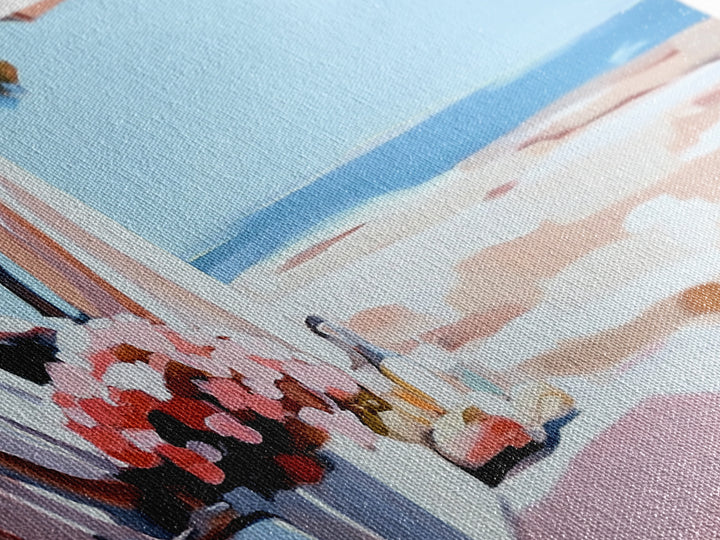 Beachside Terrace, Relaxing View, Oceanfront Art, Canvas Print, Coastal Home Decor, Nautical Painting, Living Room Wall Art, Blue Art