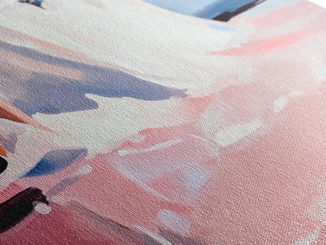 Abstract Waves, Coastal Aesthetic, Beach Sunset, Living Room Wall Art, Canvas Print, Ocean Home Decor, Modern Seaside Artwork, Pink and Blue