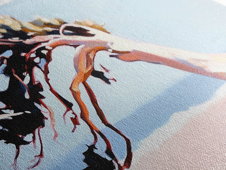 Coastal Tree, Windy Beach, Ocean Breeze, Framed Canvas Print, Minimalist Art, Coastal Wall Art, Living Room Wall Art, Beach House Decor