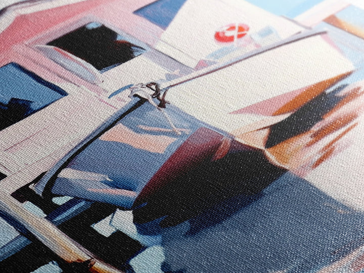 Boat Dock, Harbor Scene, Nautical Home Art, Coastal Wall Decor, Framed Canvas Print, Minimalist Beach Art, Modern Painting, Boho Art