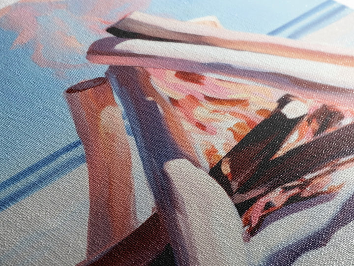 Beach Bonfire, Coastal Art, Ocean Sunset, Warm Minimalist, Canvas Print, Coastal Home Decor, Relaxing Wall Art, Boho Aesthetic