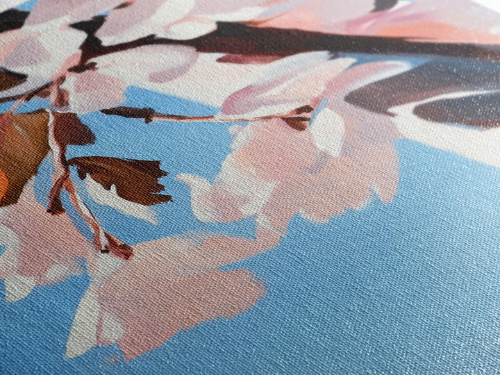 Cherry Blossom, Blue Sky, Framed Canvas Print, Spring Wall Art, Floral Painting, Pastel Decor, Nature Artwork, Bedroom Aesthetic
