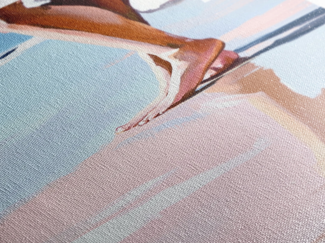 Barefoot Walk, Beach Reflection, Seaside Painting, Framed Canvas Print, Coastal Home Decor, Boho Art, Relaxing Bedroom Wall Art