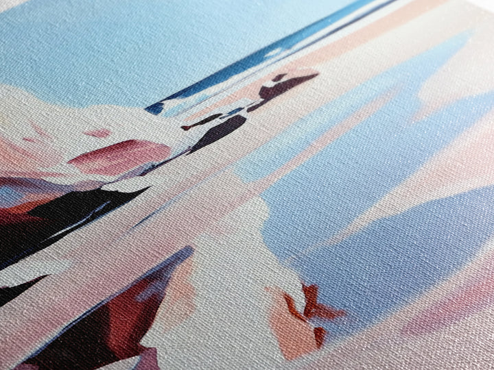 Cliffside Beach, Coastal Retreat, Relaxing Seascape, Ocean View, Soft Pastels, Tranquil Art, Summer Vibes, Framed Canvas Print