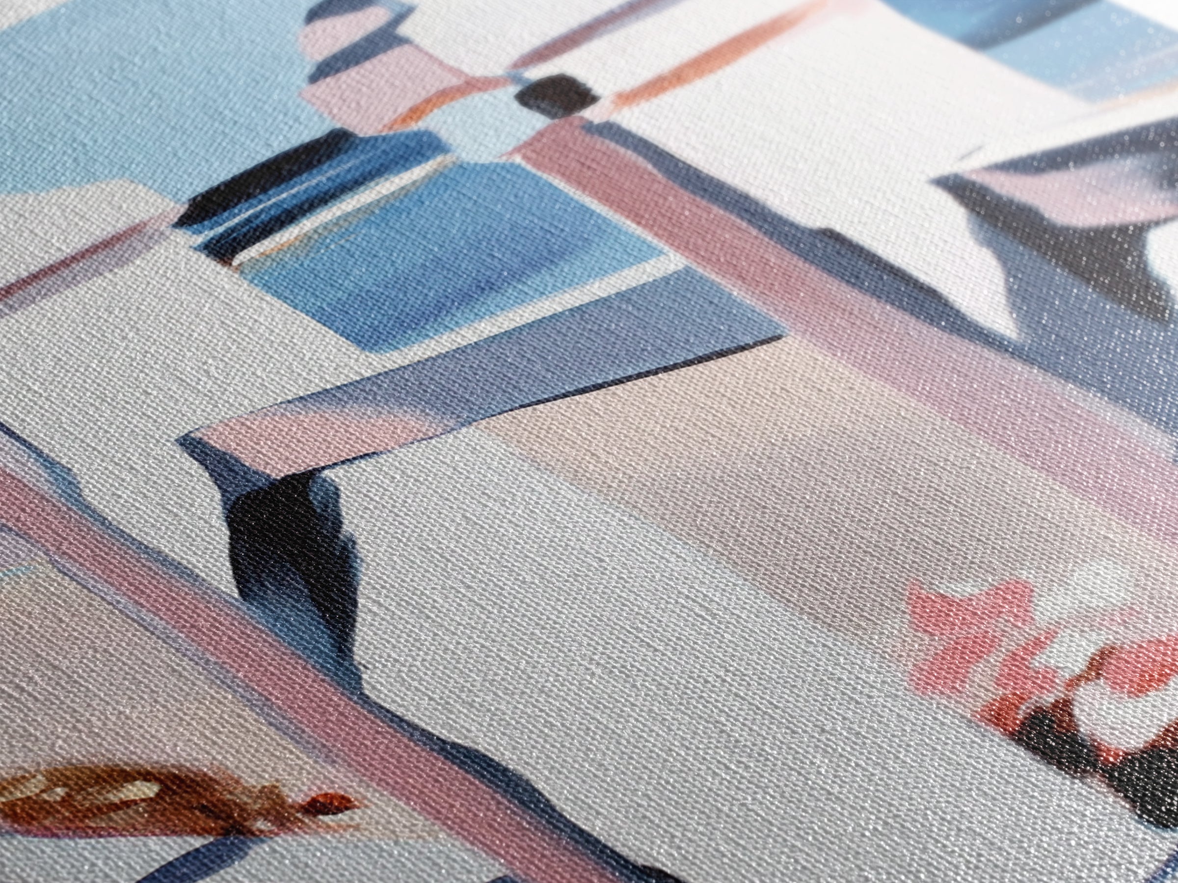 Coastal Railing, Seaside Escape, Nautical Aesthetic, Framed Canvas Print, Beach House Wall Art, Ocean View Decor, Minimalist Blue Art