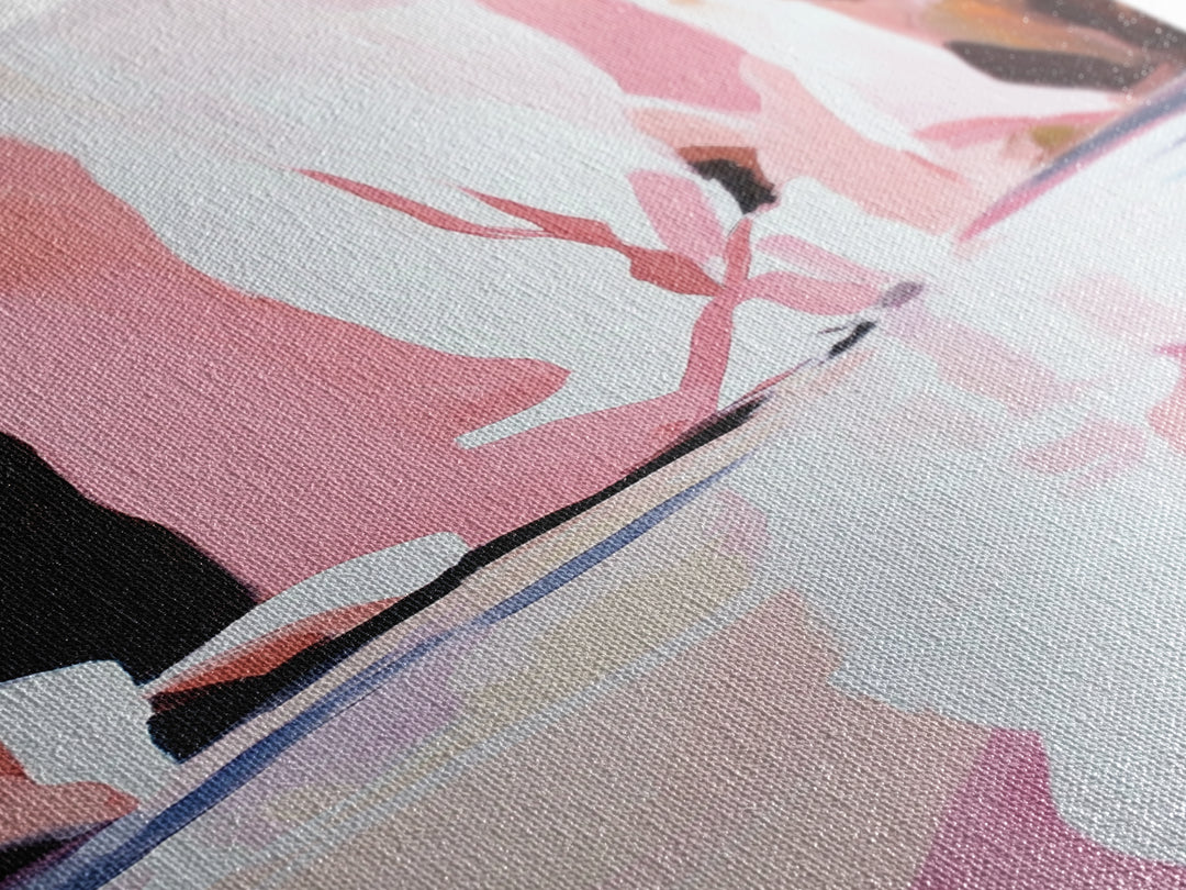 Cliffside Reflection, Coastal Wall Art, Beach House Decor, Blue and Pink Minimalist, Living Room Art, Framed Canvas Print