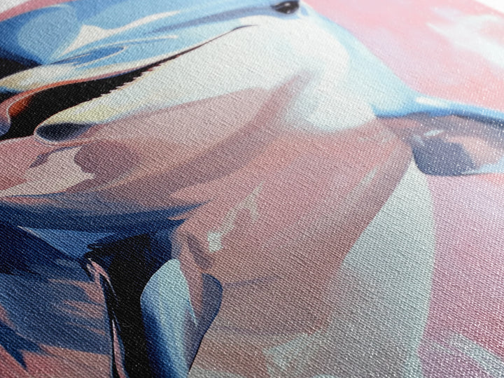 Dolphin Portrait, Ocean Animal Art, Beach House Wall Decor, Coastal Aesthetic, Nautical Art Print, Framed Canvas Print, Pastel Home Decor