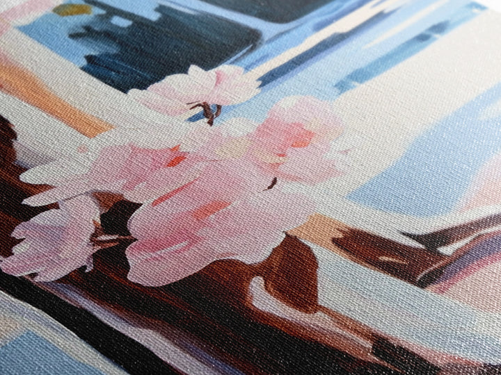 Cherry Blossoms, Winter Trees, Modern Nature Art, Seasonal Wall Art, Framed Canvas Print, Botanical Home Decor, Living Room Artwork