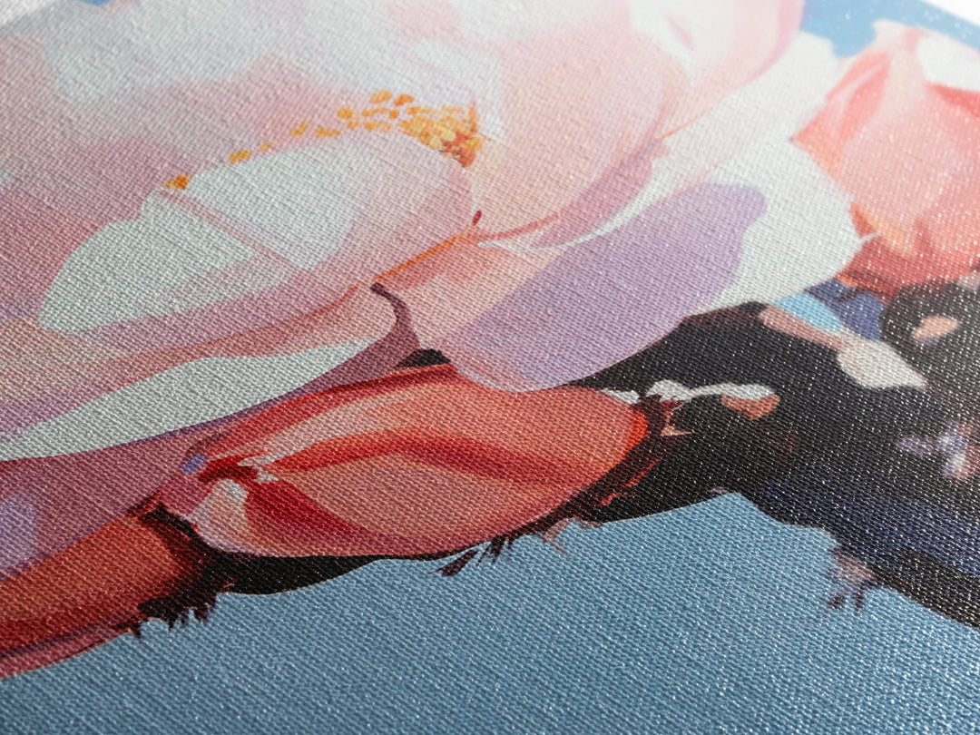 Blooming Cactus, Floral Desert Art, Southwestern Wall Decor, Minimalist Boho Painting, Framed Canvas Print, Pastel Botanical Wall Art