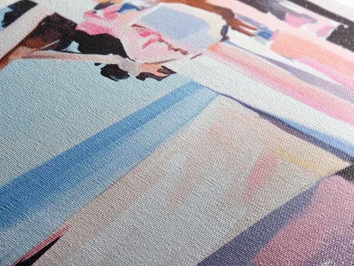 Beachside Figure, Coastal Minimalist Art, Abstract Summer Aesthetic, Tranquil Seaside Decor, Canvas Print, Framed Canvas Print