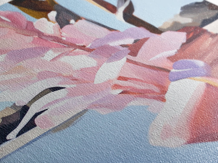 Botanical, Pink Flowers, Summer Nature Art, Canvas Print, Floral Painting, Minimalist Wall Decor, Feminine Home Art, Bedroom Wall Art