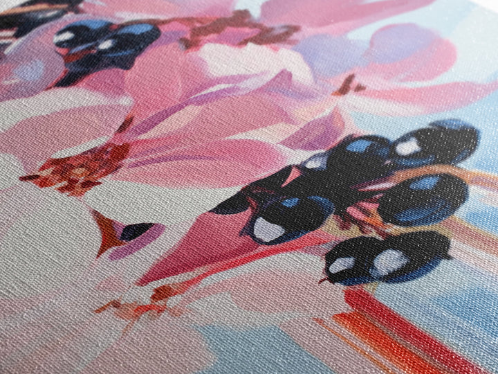 Blooming Flowers, Pink and Blue, Botanical Painting, Soft Aesthetic, Feminine Decor, Floral Home Art, Romantic Wall Art, Canvas Print