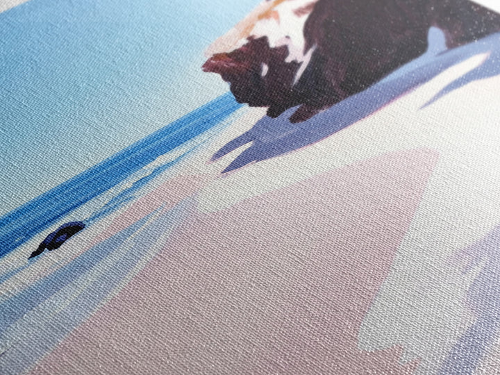 Beach View, Ocean Shore Art, Coastal Landscape Painting, Framed Canvas Print, Living Room Wall Art, Minimalist Seaside Decor