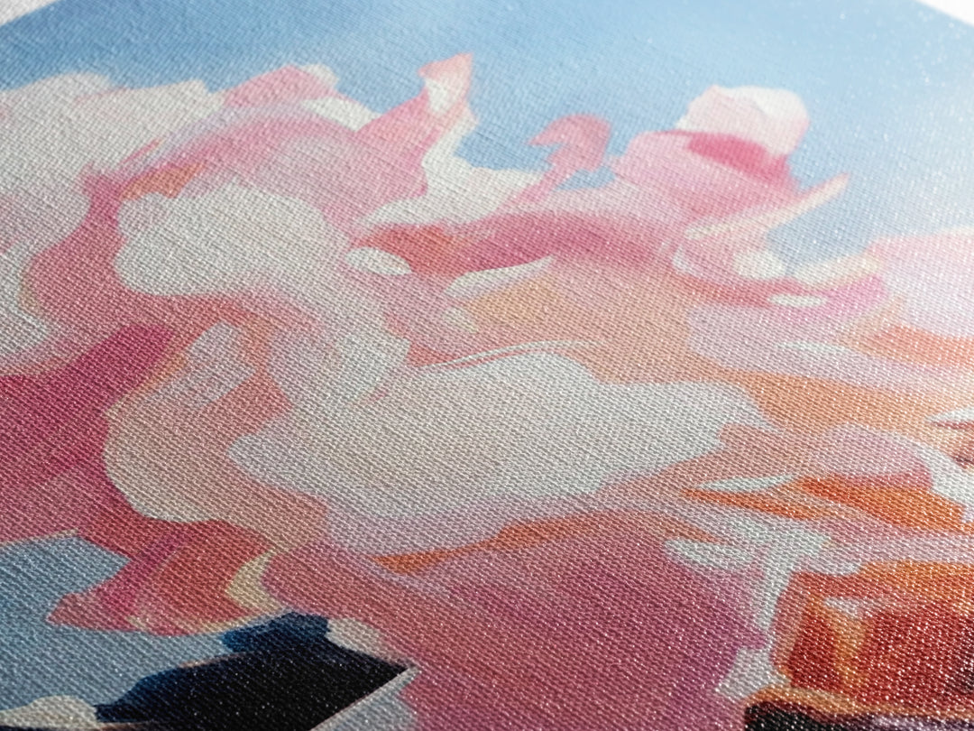 Billowing Smoke, Blazing Flames, Sunset Glow, Framed Canvas Print, Abstract Nature Art, Rustic Living Room Decor, Cozy Cabin Wall Art