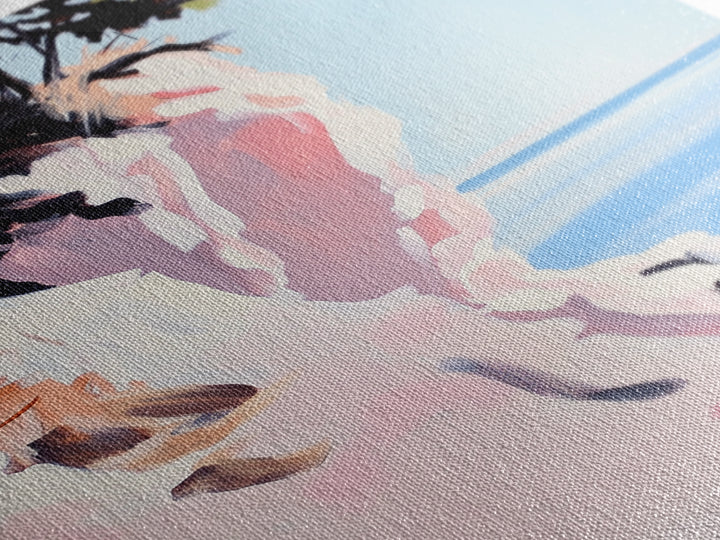 Cliffs and Water, Nature Wall Art, Minimalist Landscape, Coastal Home Decor, Blue and Pink Art, Framed Canvas Print, Office Wall Decor