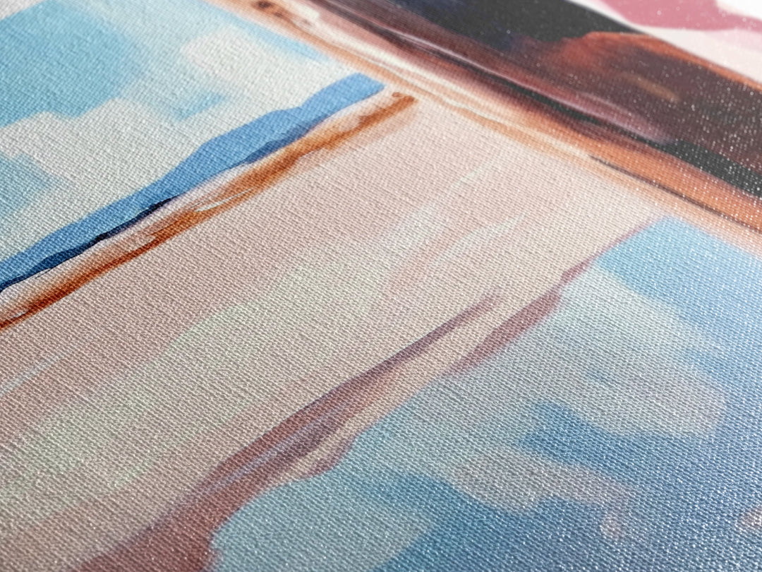 Coastal Fashion Art, Feminine Beach Scene, Pastel Summer Painting, Minimalist Boho Decor, Framed Canvas Print, Bedroom Wall Art