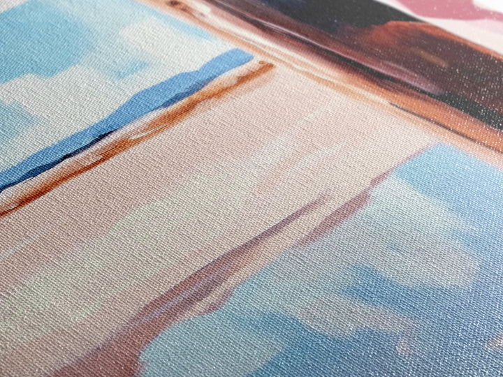 Coastal Fashion Art, Feminine Beach Scene, Pastel Summer Painting, Minimalist Boho Decor, Framed Canvas Print, Bedroom Wall Art