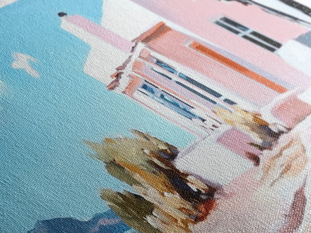 Coastal House, Summer Art, Beach Landscape, Framed Canvas Print, Mediterranean Wall Art, Minimalist Painting, Living Room Decoran Waves