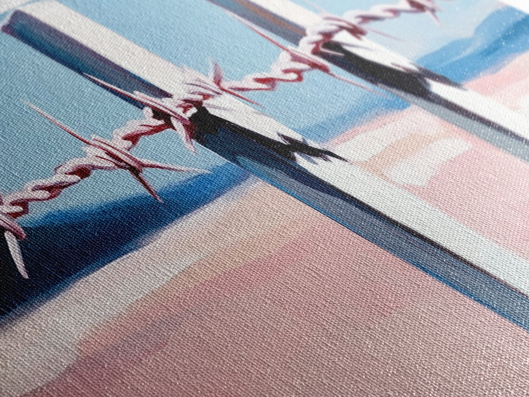 Beach Fence, Coastal Barrier, Ocean Landscape, Framed Canvas Print, Minimalist Seaside Art, Nautical Wall Decor, Summer Home Artwork