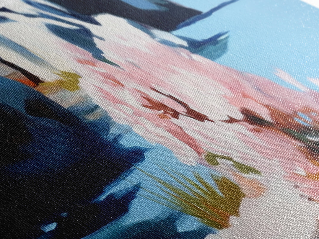 Blossoming Coast, Floral Wall Art, Living Room Decor, Canvas Print, Nature-Inspired Artwork, Coastal Aesthetic, Spring Botanical Art