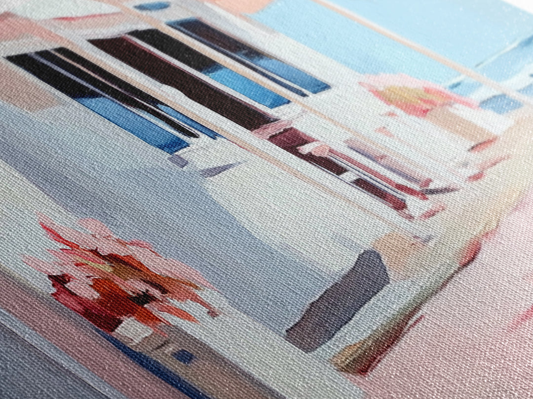 Coastal Café, Beachfront House, Ocean Breeze, Minimalist Canvas Print, Living Room Wall Art, Nautical Home Decor, Modern Coastal Art