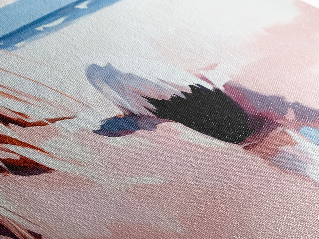 Romantic Beach Scene, Coastal Wall Art, Sunset Ocean Painting, Pastel Beach Framed Canvas Print, Living Room or Office Art