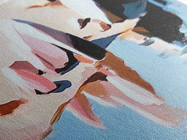 Coastal Rocks, Beach Reflection, Seascape Painting, Pastel Shoreline Art, Minimalist Nautical Decor, Living Room Art, Framed Canvas Print