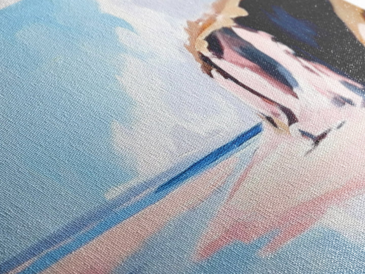 Coastal Landscape, Beach Wall Art, Ocean Painting, Pastel Seascape, Living Room Decor, Minimalist Art, Framed Canvas Print