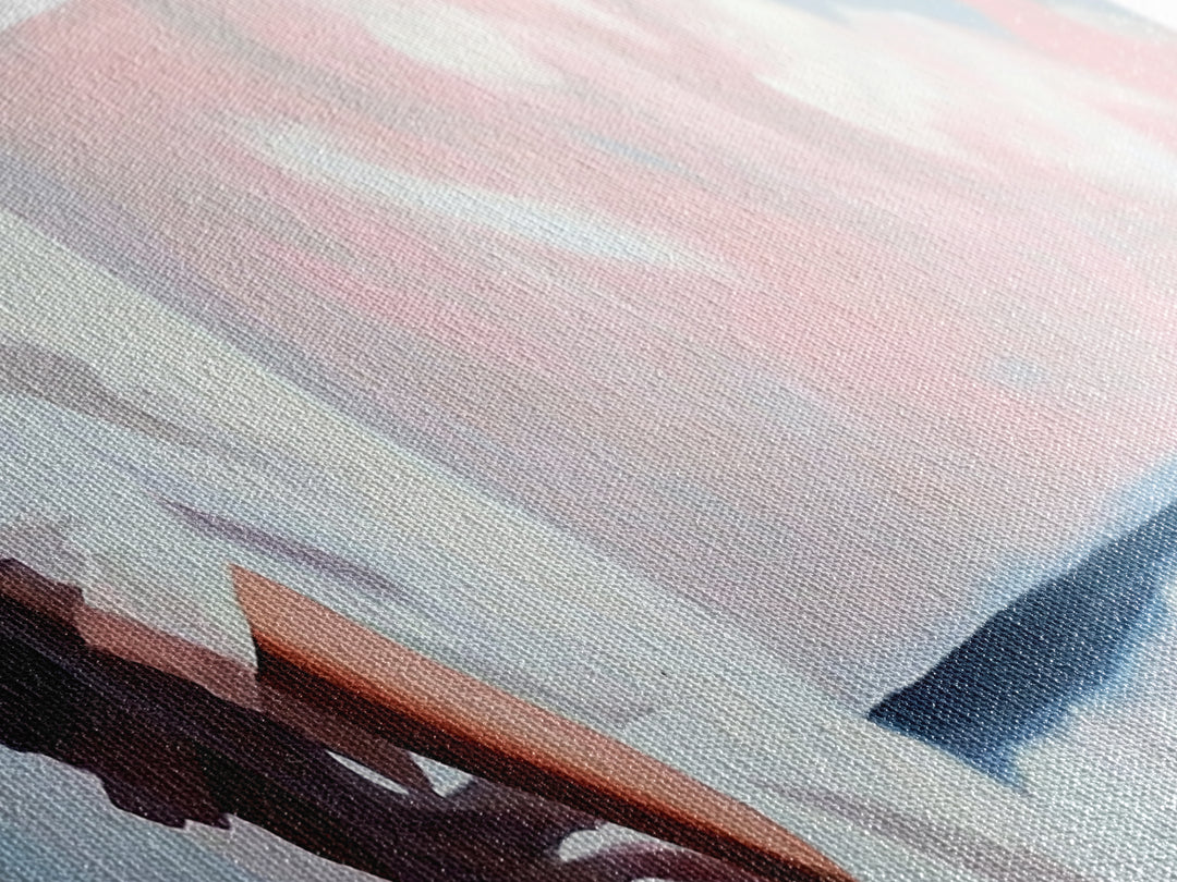 Beach Walk, Ocean Breeze, Pastel Sky, Dreamy Coastal Art, Soft Feminine Aesthetic, Framed Canvas Print, Bedroom Wall Art, Minimalist Decor