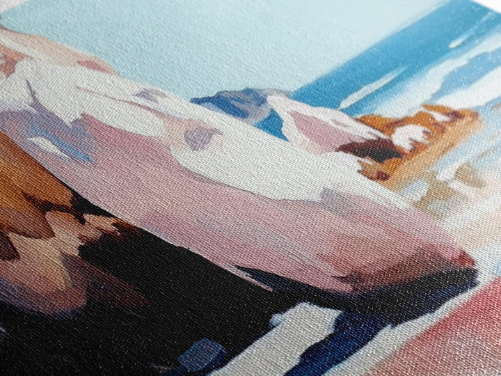 Beach Boulders, Coastal Landscape, Tranquil Escape, Framed Canvas Print, Ocean Wall Art, Boho Decor, Relaxing Seaside Painting