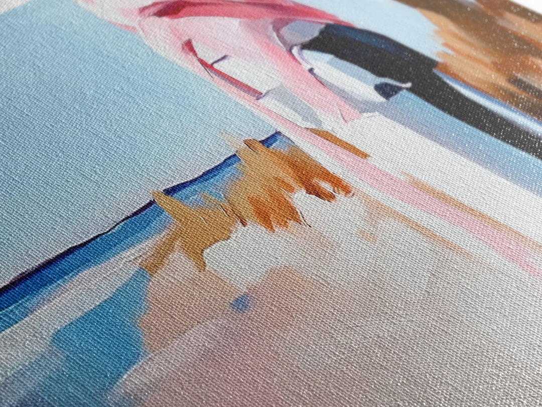 Coastal Fence Art, Beach Landscape Print, Pastel Ocean Painting, Minimalist Seaside Decor, Large Canvas Print, Modern Home Wall Art