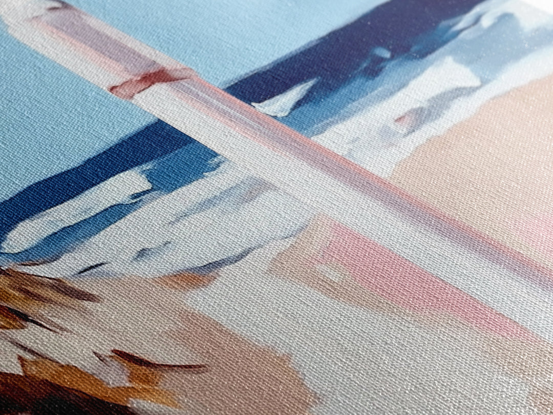 Beach Fence Painting, Coastal Scene Print, Ocean Art, Minimalist Seascape, Large Canvas Print, Living Room Wall Decor, Nautical Art