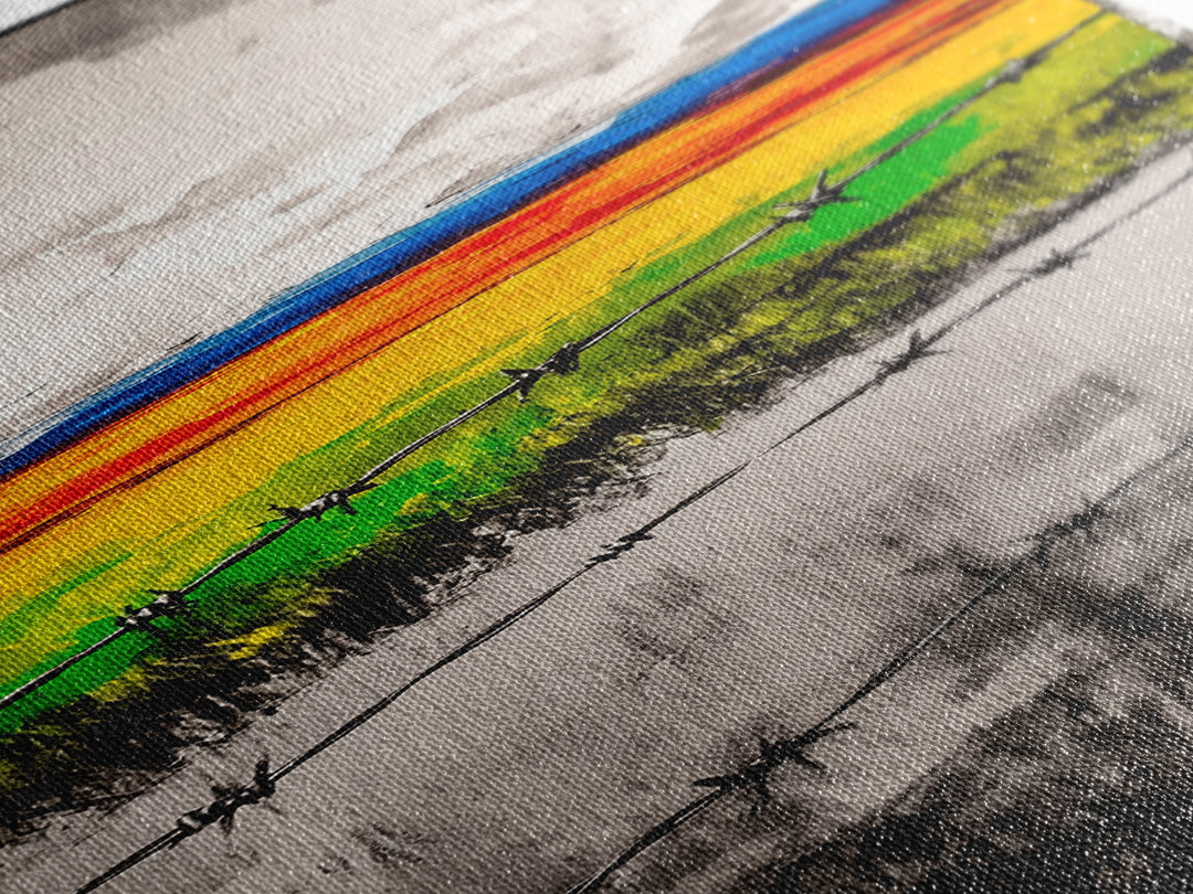 Barbed Wire, Rustic Fence, Vibrant Landscape, Framed Canvas Print, Farmhouse Wall Art, Western Decor, Country Home, Living Room Art