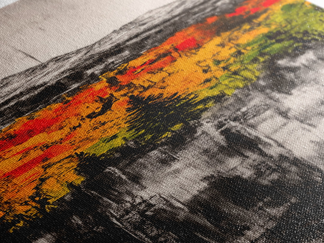 Autumn Trees, Fall Foliage Art, Mountain Landscape, Vibrant Nature Decor, Rustic Farmhouse, Living Room Wall Art, Canvas Print