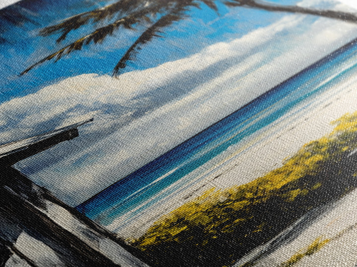 Beach Retreat, Palm Shade, Tranquil Escape, Canvas Print, Coastal Home Decor, Ocean Breeze, Relaxing Seaside, Living Room Wall Art