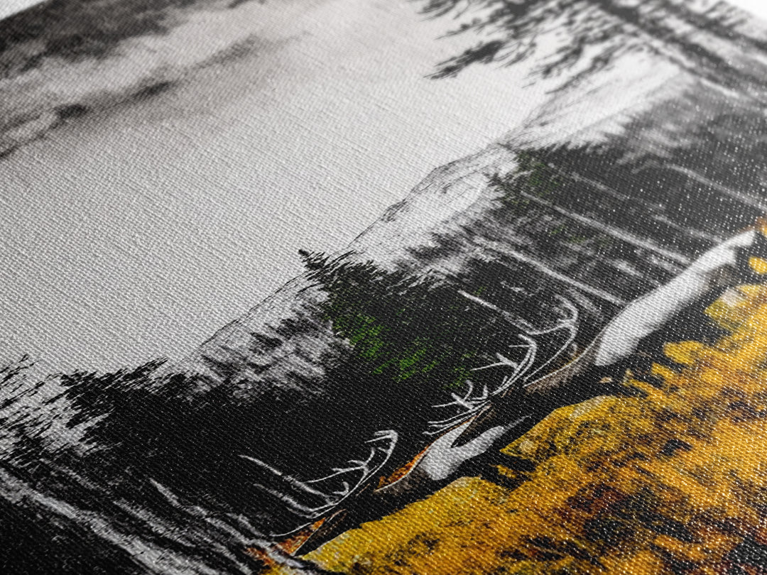 Autumn Elk, Wildlife Painting, Rustic Lodge Decor, Mountain Scene Art, Framed Canvas Print, Cabin Wall Art, Fall Art, Western Decor