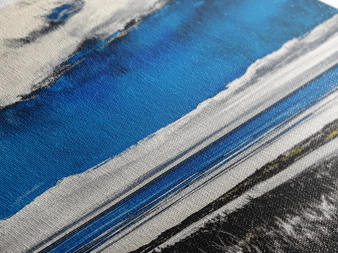 Coastal Path Painting, Modern Beach Landscape, Blue Sky and Ocean Art, Contemporary Home Decor, Living Room Wall Art, Canvas Print