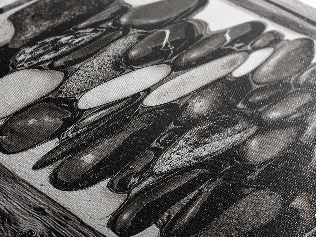 Black and White Stones, Minimalist Rock Art, Rustic Home Decor, Natural Texture Print, Modern Zen Wall Art, Framed Canvas Print