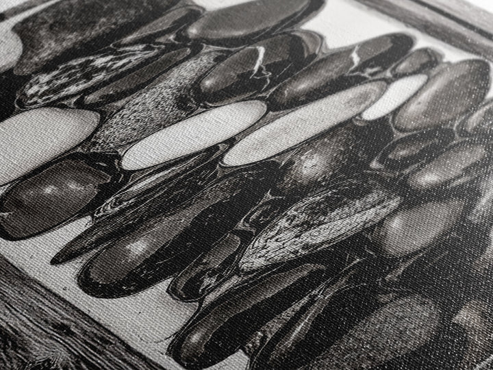 Black and White Stones, Minimalist Rock Art, Rustic Home Decor, Natural Texture Print, Modern Zen Wall Art, Framed Canvas Print
