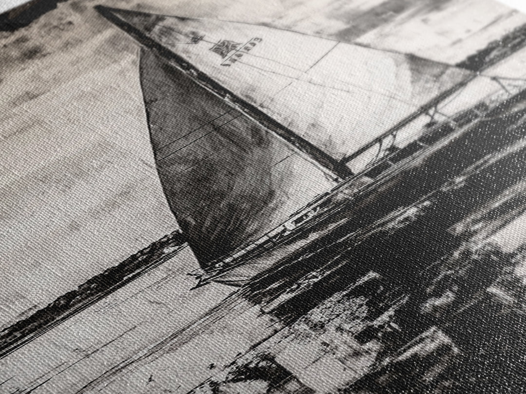 Black and White Sailboat, Nautical Wall Art, Minimalist Seascape Painting, Coastal Home Decor, Office or Bedroom Art, Framed Canvas Print