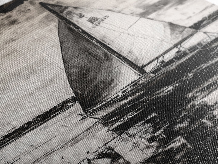 Black and White Sailboat, Nautical Wall Art, Minimalist Seascape Painting, Coastal Home Decor, Office or Bedroom Art, Framed Canvas Print