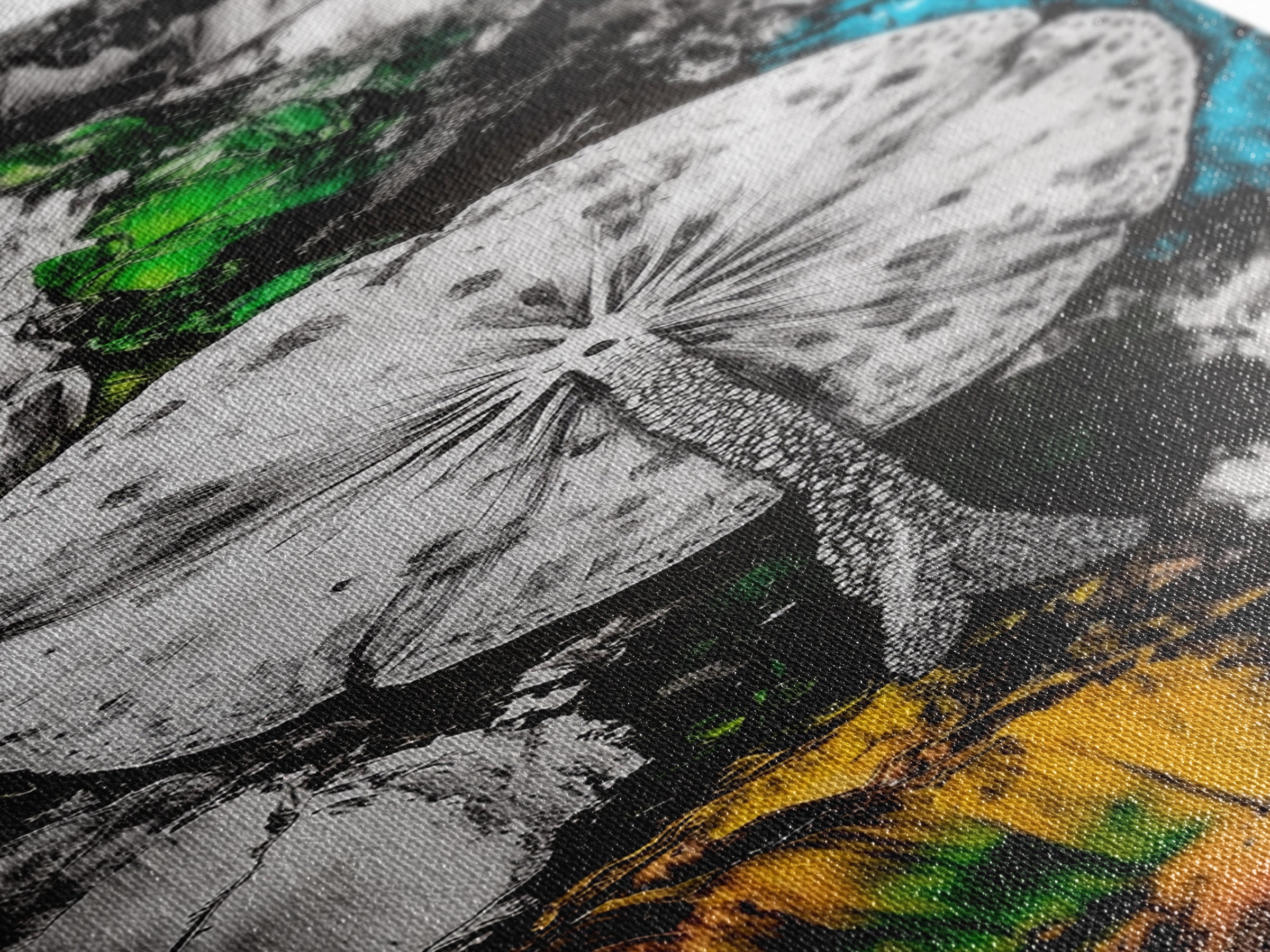 Abstract Mushroom, Black White Art, Modern Wall Decor, Framed Canvas Print, Living Room Art, Minimalist Painting, Unique Gift