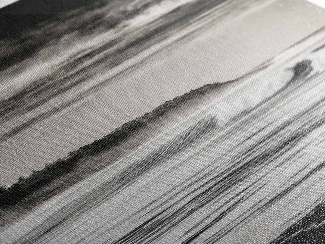 Stormy Waves, Ocean Landscape, Black and White, Framed Canvas Print, Coastal Wall Art, Modern Office Decor, Minimalist Seascape Painting
