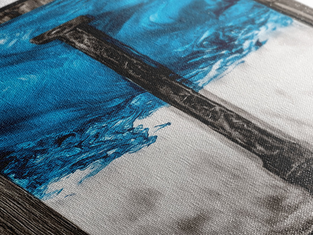 Abstract Metal Art, Modern Industrial Design, Blue and White Wall Decor, Unique Home Statement, Contemporary Style, Canvas Print