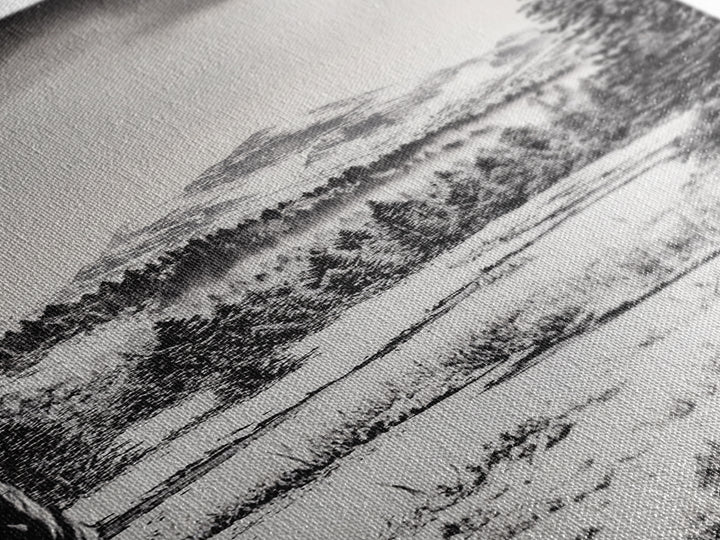 Winter Landscape, Snowy Mountains, Canvas Print, Black and White Photography, Rustic Home Decor, Cozy Cabin Wall Art, Nature Photography