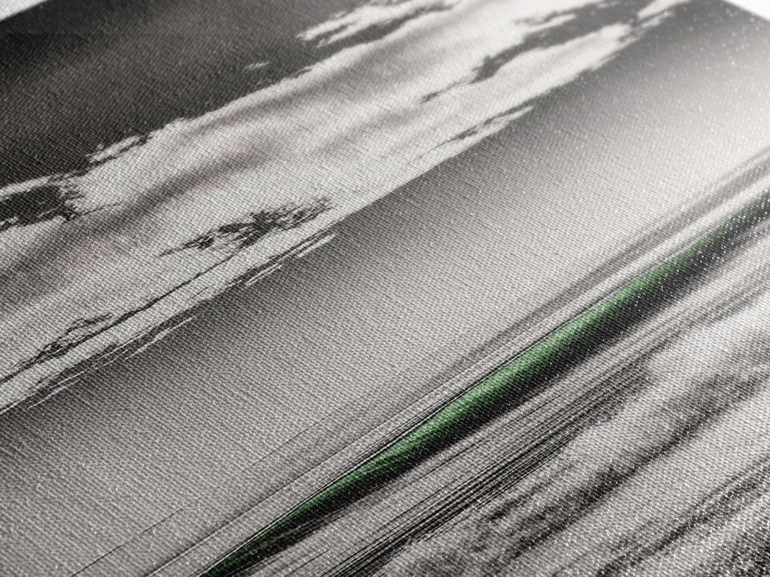 Coastal Waves, Black and White, Green Wave, Framed Canvas Print, Modern Beach Wall Art, Minimalist Ocean Decor, Living Room Art