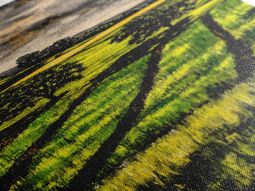 Rolling Fields, Nature Painting, Green Landscape, Framed Canvas Print, Country Wall Art, Rustic Decor, Cozy Living Room Artwork